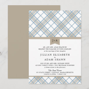 Invitation Bleu et bronzage simplement plaqué avec Mariage Mo