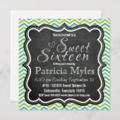 Invitation Bleu et citron Chevron Chalkboard Sweet 16 Party (Devant / Derrière)