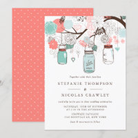 Bleu et corail accrochage Mason Jars Mariage
