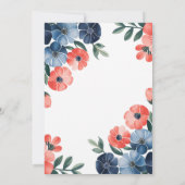 Invitation Bleu et corail Bouquet Mariage Enregistrer les car (Dos)