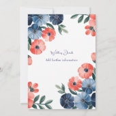 Invitation Bleu et corail peint Bouquet Mariage Célébration (Dos)
