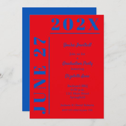 Invitation Bleu et Crimson Graduation Party (Devant / Derrière)