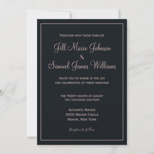 Invitation Bleu et Dusty Rose Mariage (Devant)