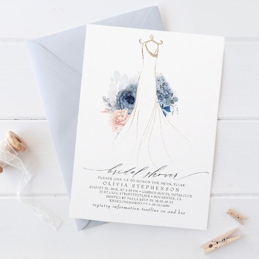 Invitation Bleu et Fleurs bleues et bleues Robe Fête des mari