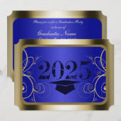 Invitation Bleu et Gold Frame Graduation Party (Devant / Derrière)