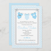 Invitation Bleu et gris d'invitation de baby shower de corde (Devant / Derrière)