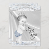 Invitation Bleu et gris Vintage bébé garçon douche (Devant / Derrière)