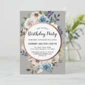 Invitation Bleu et ivoire Rustique fête d'anniversaire (Debout devant)