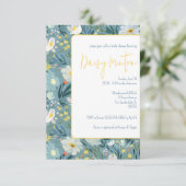 Invitation Bleu et Jaune, Fête des mariées florale printanièr (Debout devant)