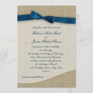 Invitation bleu et Mariage Burlap