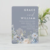 Invitation Bleu et Mariage floral blanc (Debout devant)