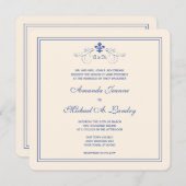 Invitation Bleu et mariage formel de White Fleur de Lis (Devant / Derrière)