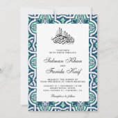 Invitation Bleu et Mint Mariage musulman arabesque musulman (Devant)
