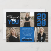 Invitation Bleu et noir 3 photo Merci de graduation (Devant)