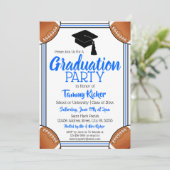 Invitation Bleu et Noir de football fête de graduation (Debout devant)