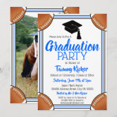 Invitation Bleu et Noir de football fête de graduation (Devant / Derrière)