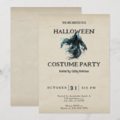 Invitation Bleu et noir faucheuse Grim Halloween Vintage (Devant / Derrière)