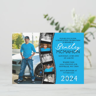 Invitation Bleu et noir Film unique 6 Diplôme photo