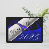 Invitation Bleu et noir Graduation Party (Debout devant)