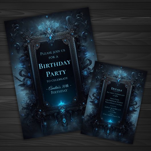 Invitation Bleu et noir Mystique cuisine gothique Anniversair