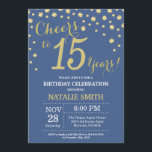 Invitation Bleu et or 15ème Anniversaire Diamant<br><div class="desc">Invitation 15e anniversaire avec Arrière - plan Diamond Parties scintillant Bleu et Or. Confetti d'or. Anniversaire enfant. Ado adolescent garçon ou fille anniversaire. Pour plus de personnalisation,  cliquez sur le bouton "Customiser" et utilisez notre outil de conception pour modifier ce modèle.</div>
