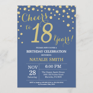 Invitation Bleu et or 18ème Anniversaire Diamant