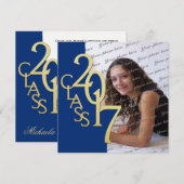 Invitation Bleu et or 2017 Graduation (Devant / Derrière)