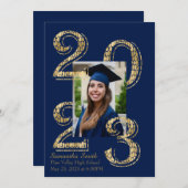 Invitation Bleu et or 2023 Diplôme Photo (Devant / Derrière)