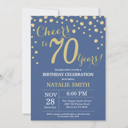 Invitation Bleu et or 70e Anniversaire Diamant (Devant)