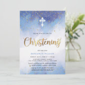 Invitation Bleu Et Or Aquarelle Garçon Christening (Debout devant)