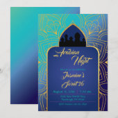 Invitation Bleu et or Arabian Nights Marocain Anniversaire (Devant / Derrière)