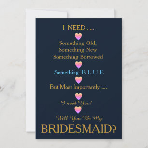 Invitation Bleu et Or avec Cœur Seras-tu ma Demoiselle d'Honn