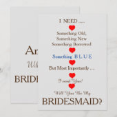 Invitation Bleu et or avec coeur Serez-vous ma servante d'acc (Devant / Derrière)