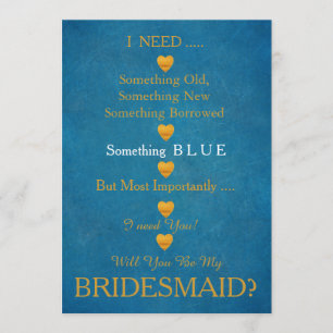 Invitation Bleu et or avec coeur Serez-vous ma servante d'acc