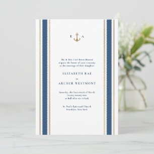 Invitation Bleu et or Bleu Mariage côtier