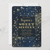 Invitation Bleu et or brillant brillant glam Sweet 16 Partie (Devant)