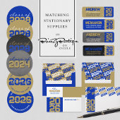 Invitation Bleu et or Chalkboard Graduation Photo