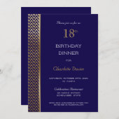 Invitation Bleu et or de la Marine 18e anniversaire Dîner (Devant / Derrière)
