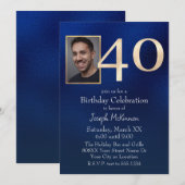Invitation Bleu et or de la marine masculine 40e anniversaire (Devant / Derrière)