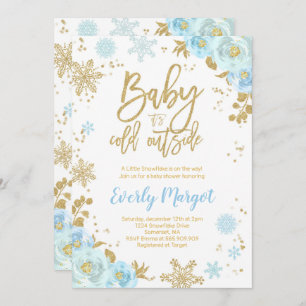 Invitation Bleu et or d'invitation de baby shower d'hiver