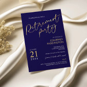 Invitation Bleu et or Elegant Classic Retraite Party