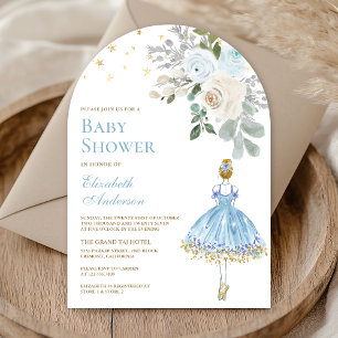 Invitation Bleu et or Floral Ballerina Arch Baby shower