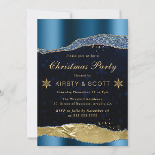 Invitation Bleu et or Glam Tears Noël