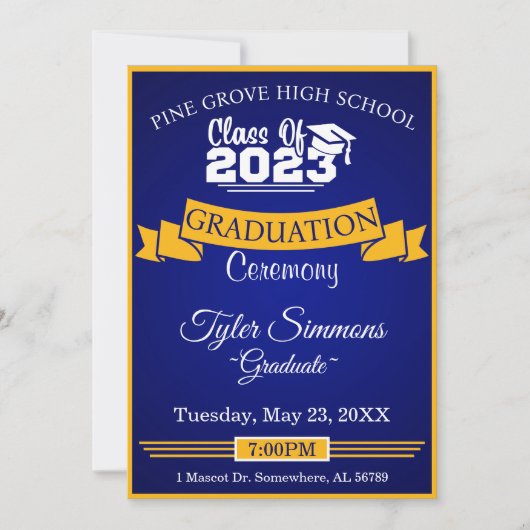 Invitation Bleu et or Graduation (Devant)