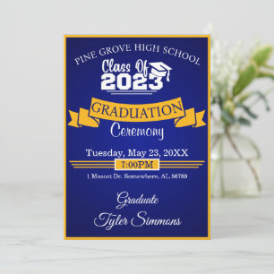 Invitation Bleu et or Graduation