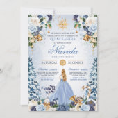 Invitation Bleu et or hiver Wonderland Quinceañera (Devant)