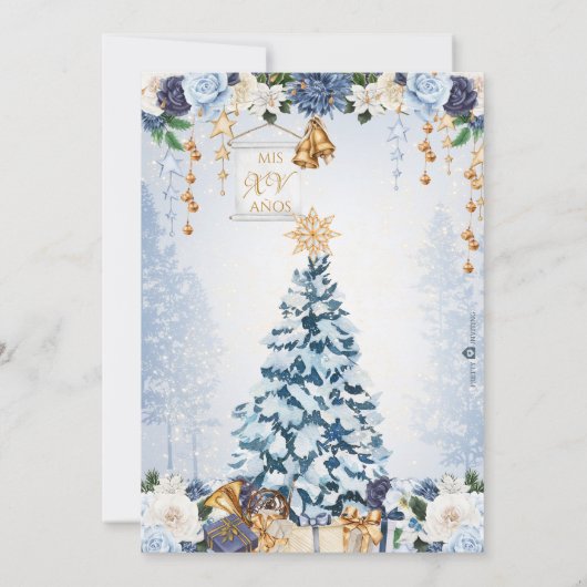 Invitation Bleu et or hiver Wonderland Quinceañera (Dos)