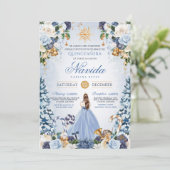 Invitation Bleu et or hiver Wonderland Quinceanera (Debout devant)