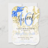 Invitation Bleu et or Marbre 16ème Anniversaire Ruban (Devant)