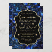 Invitation Bleu et or Midnight Crystal Galaxy Quinceanera (Devant / Derrière)